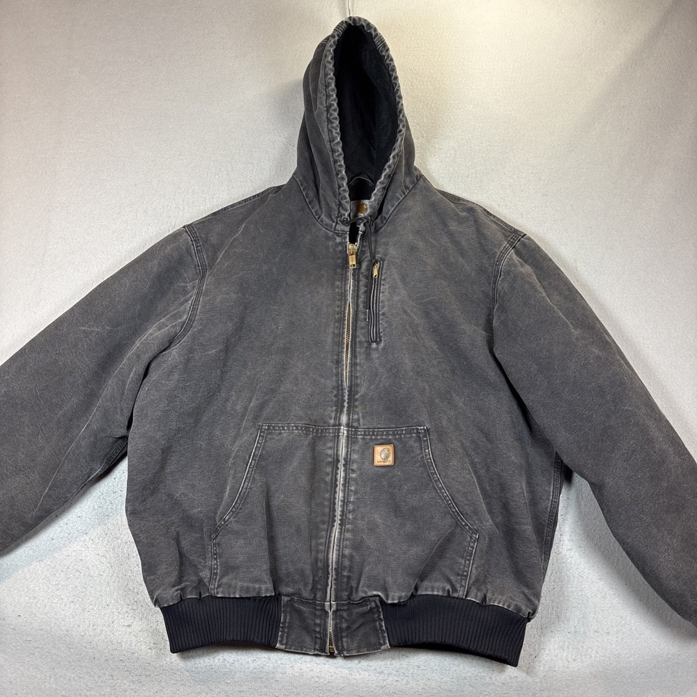 Carhartt 101540-001 Black Sandstone Hooded Active Jacket Duck Canvas Sz‎ 2XLT